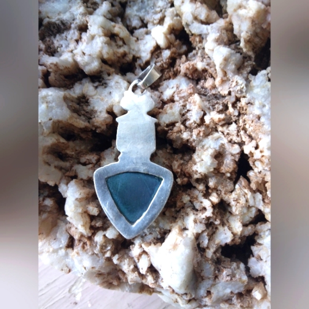 Lapis lazuli and malachite sterling silver necklace charm - Picture 2 of 5